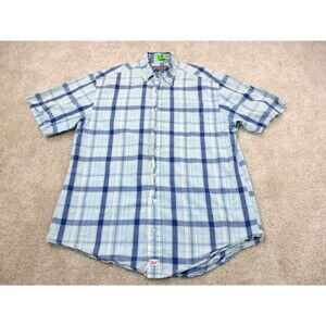 Vineyard Vines Shirt Mens Medium Blue Plaid Murray Whale Cotton Casual Button Up